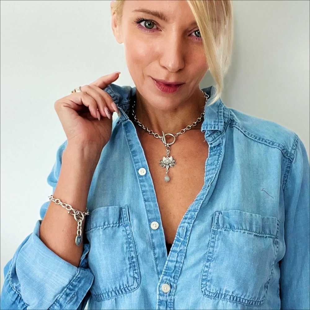 “Have Faith” Lotus Choker Necklace Silver Tone Katia Design